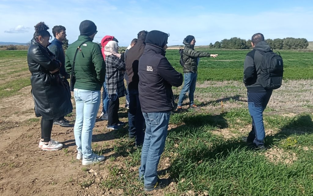 Participantes durante la visita técnica a una parcela experimental de la EEAD-CSIC en marzo de 2026.